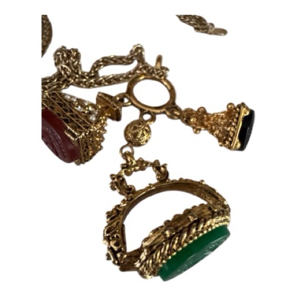 Kenneth Jay Lane RARE Victorian Revival Glass Intaglio Fob Charm Trio Necklace - Picture 4 of 10